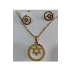 Dije Maguen acero dorado circulo con topos
