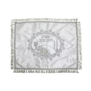 Mantel cubre jalot satín blanco bordados plateados