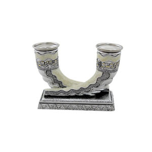 Candelabro Shabat shofares cerámica metalizada