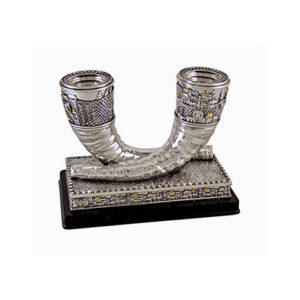 Candelabro Shabat shofares ceramica metalizada