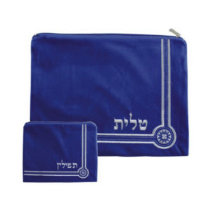 Bolsa talit + bolsa tefilín terciopelo azul claro