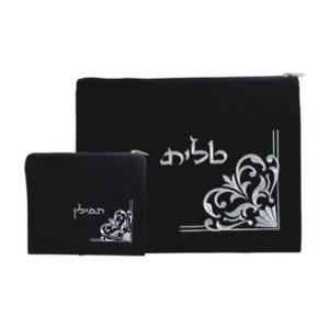 Bolsa talit + bolsa tefilín terciopelo azul oscuro
