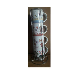 Torre de 4 mugs cerámica motivos hebreos