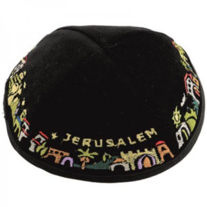 Kipá terciopelo negro adornos  Jerusalem bordado