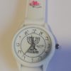 Reloj tablero Menorah blanco con pulso en caucho blanco adornado Dama