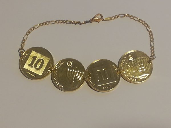 Pulsera Menorah 4 Shekalim Baño en Oro
