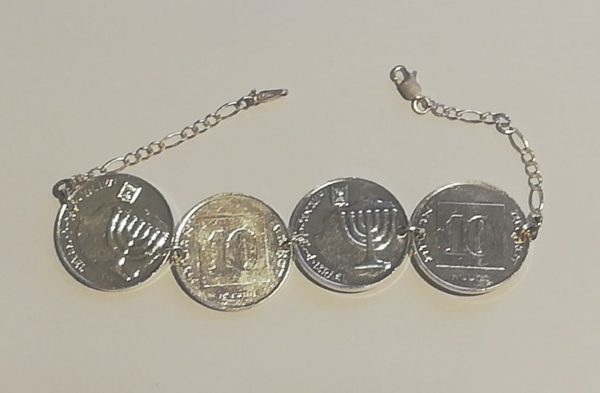 Pulsera Menorah 4 Shekalim Baño en plata