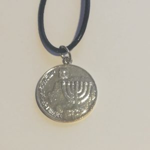 Collar cuero negro Menorah plata 925