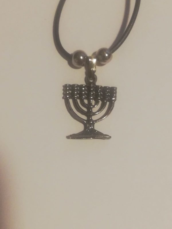 Collar cuero negro Menorah plata 925