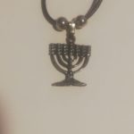 Collar cuero negro Menorah plata 925